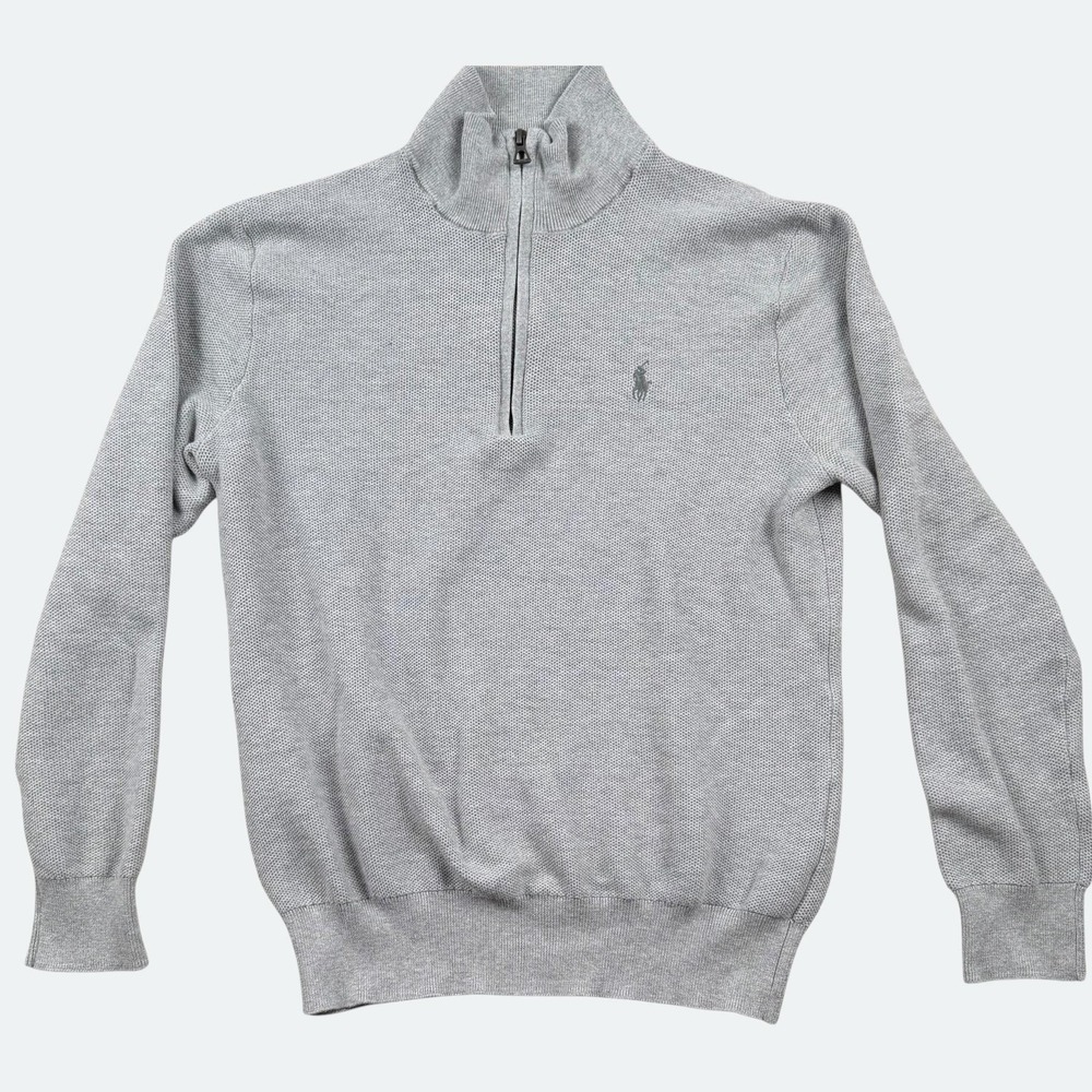 Polo Ralph Lauren Sweater Mens S Gray 1/4 Zip Cotton Knit Mock Neck Pony Logo